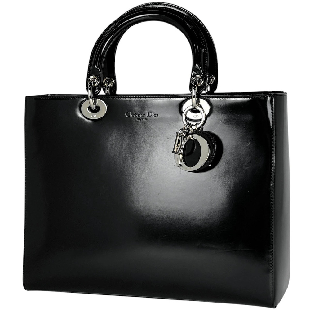 Christian Dior Lady handbag enamel leather black